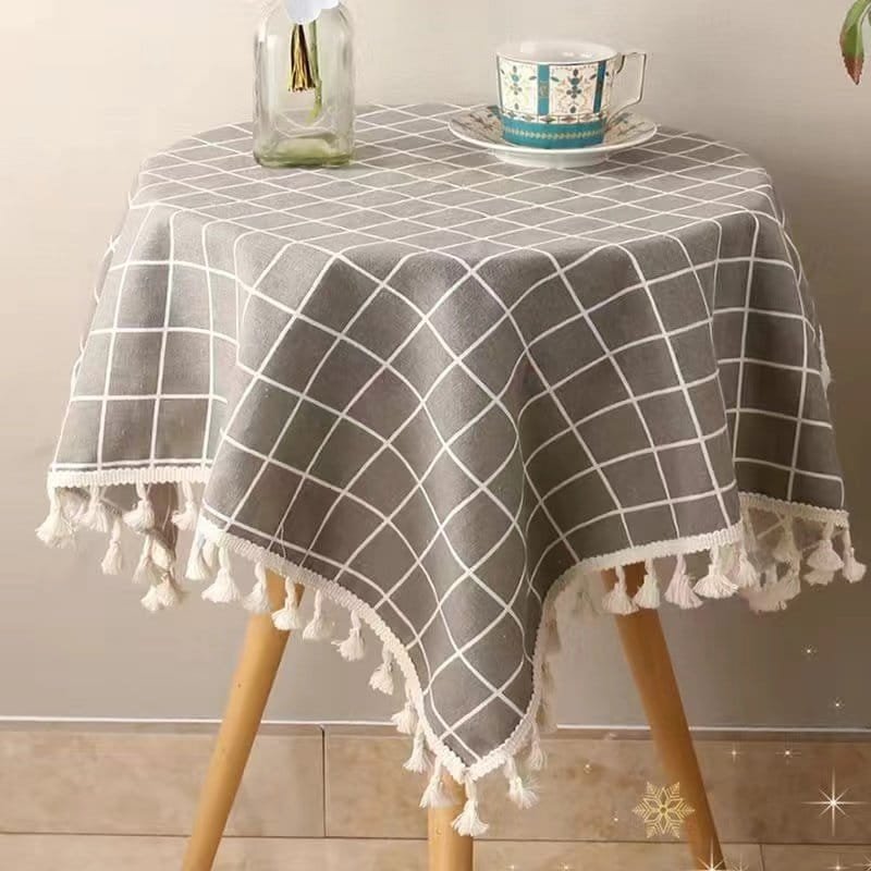 ins桌布布艺棉麻格子桌布