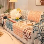 ins风棉纱双面沙发盖布招财猫咪